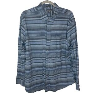 Eddie Bauer Mens Classic Fit Long Sleeve Button Down Shirt Blue Stripe L